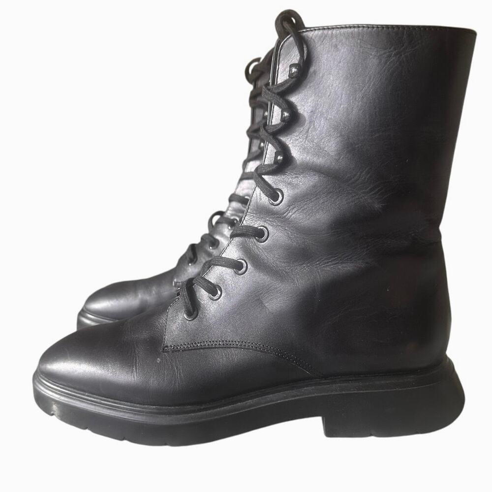 Stuart Weitzman Mckenzee Lace Up Leather Chelsea Moto Boots Black NWOB 7M